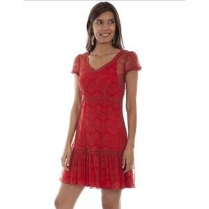 NEW! Scully Western Dress Womens M See Throug Lace Pullover Nightgown Red Rust